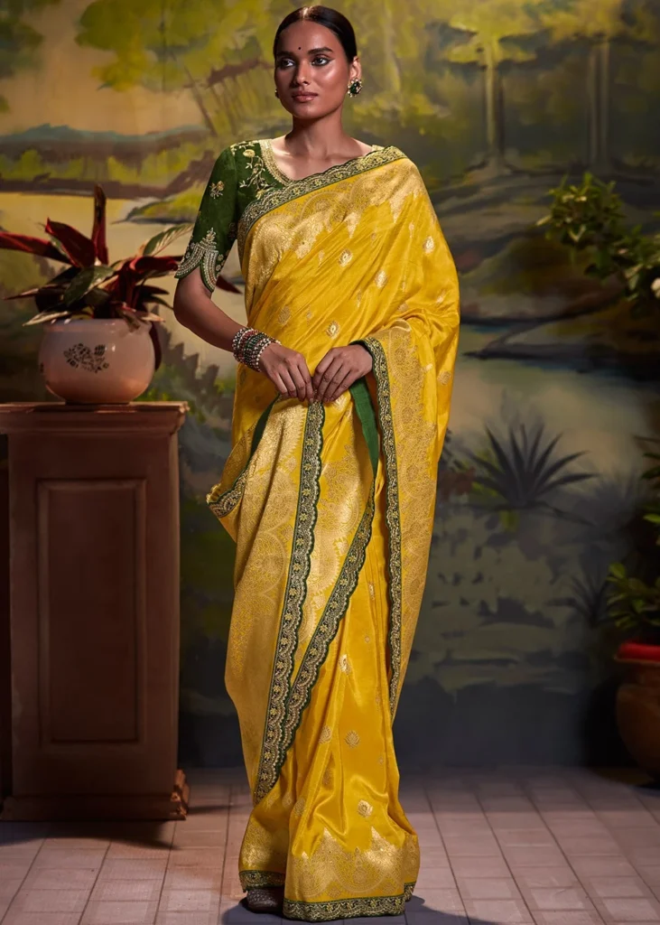 Yellow Saree with Embroidered Blouse