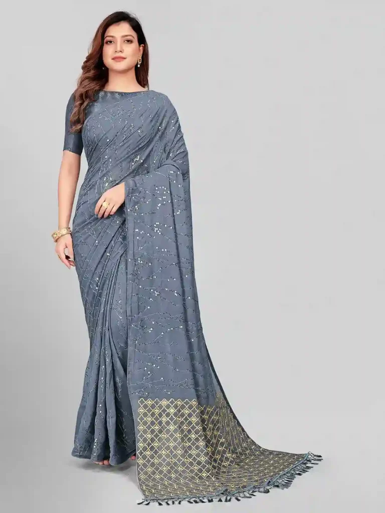 16. Gold & grey embellished saree : 