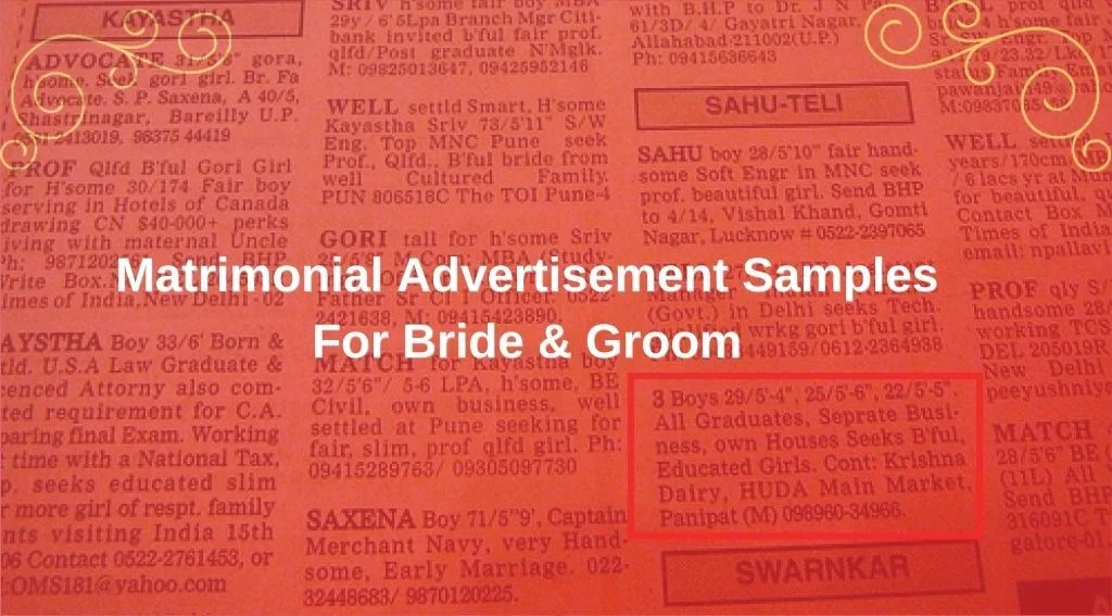 Matrimonial Ad samples