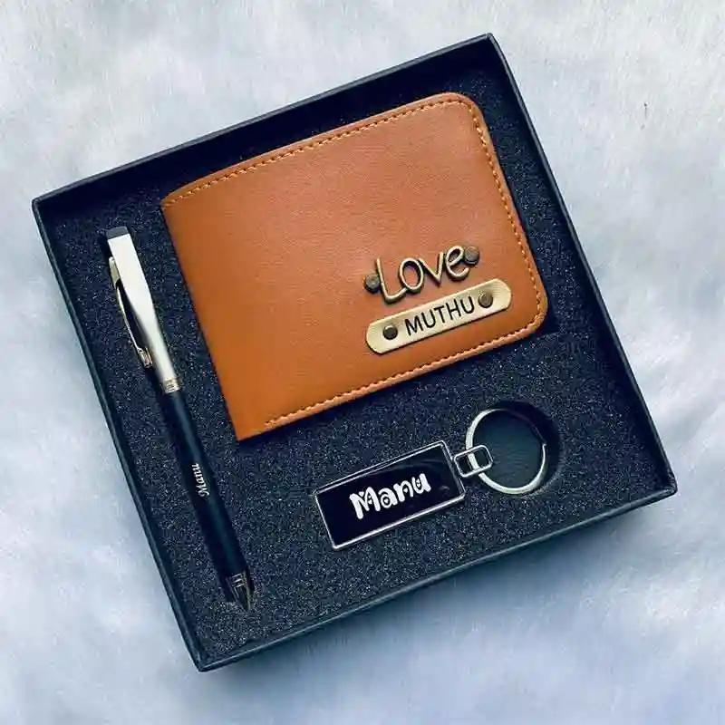 7. Leather Wallet, Keychain, and Pen Combo